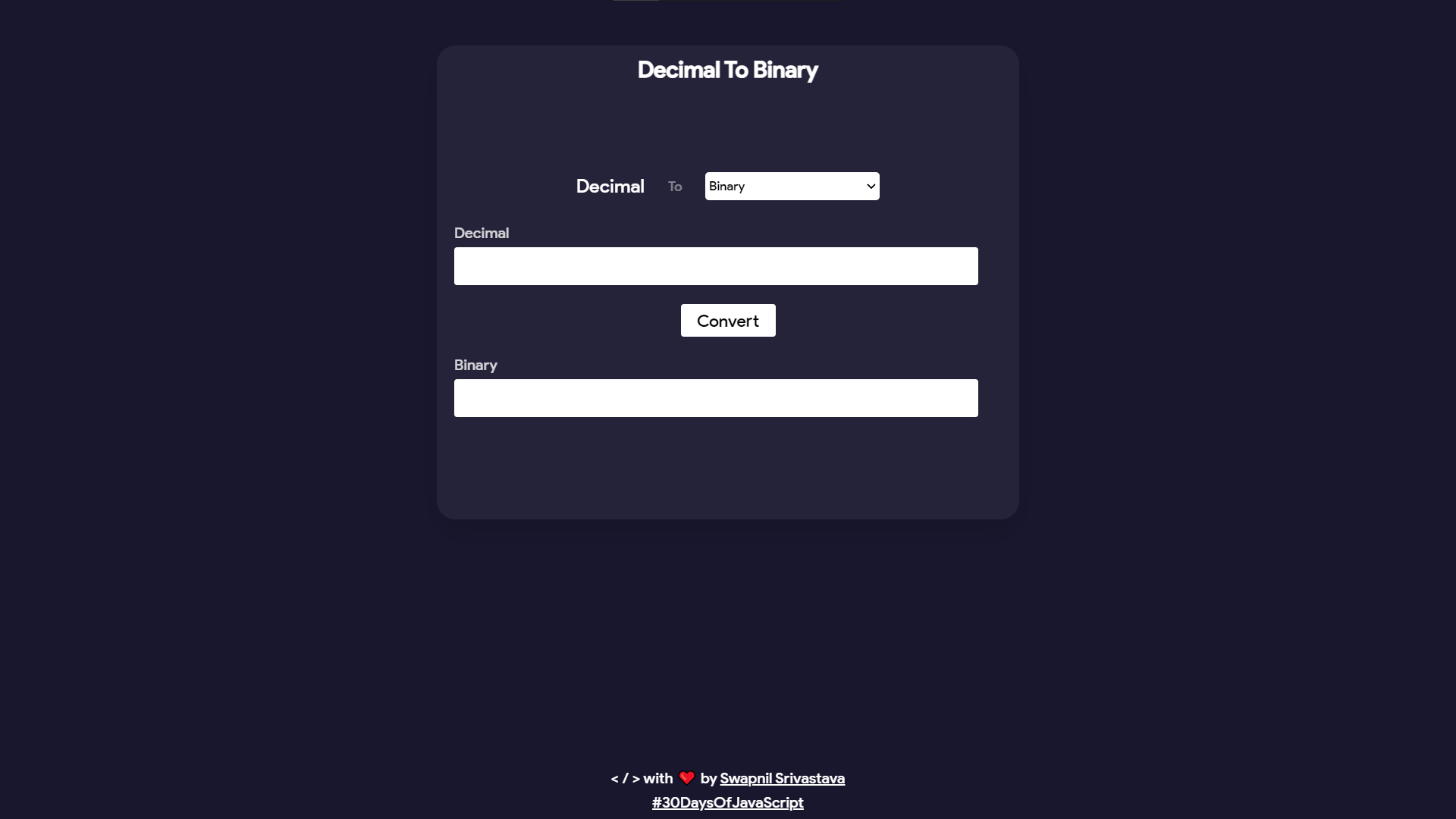 Decimal To Binary